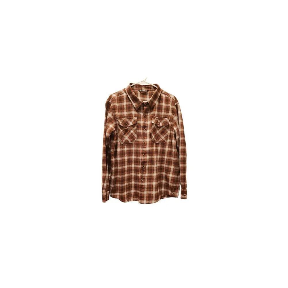 Freedom Industries orange brown long sleeve flannel button up plaid shirt S
